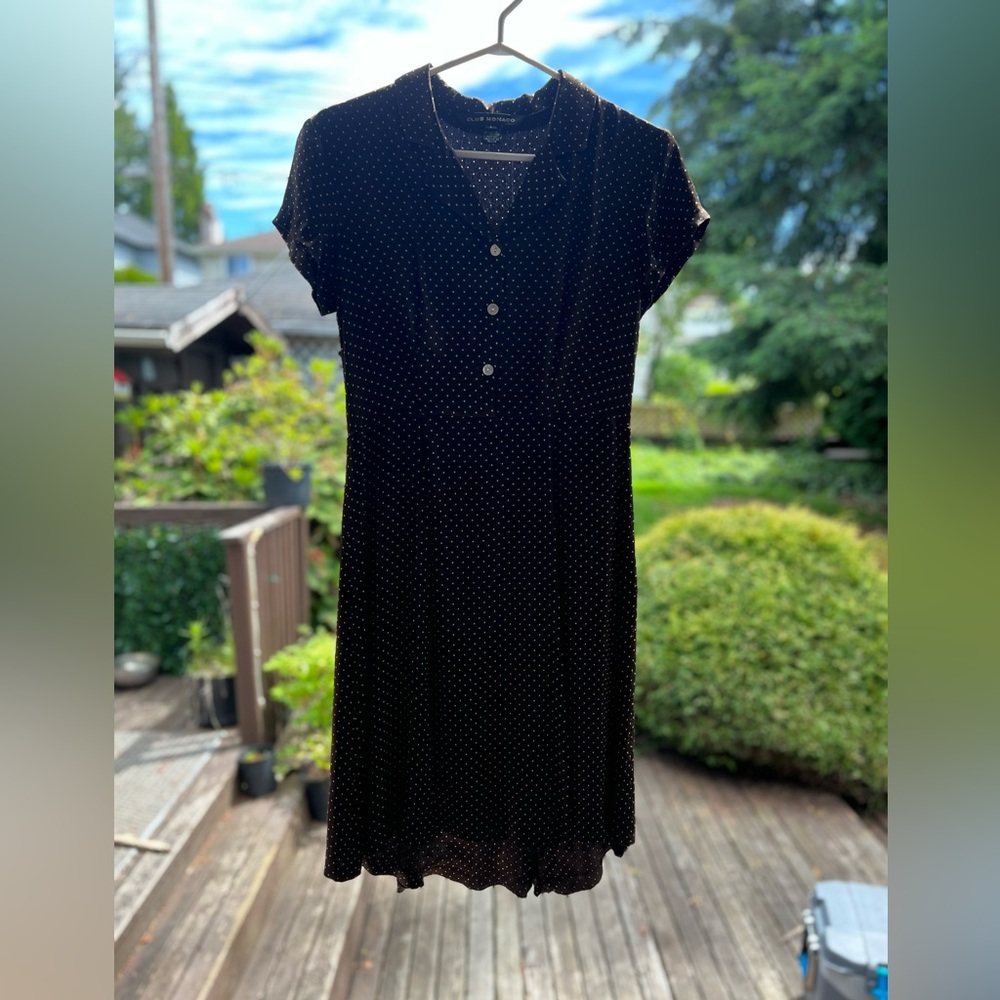 Vintage Club Monaco brown with white polka dot dress